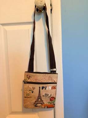 Aker Paris Print Crossbody Purse Vinyl Multi Compartment